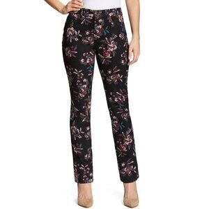 Bandolino Amy Modern Straight Leg Tummy Slimming Stretch Jeans Black Floral 6